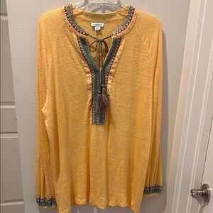 Sundance Yellow Linen Long Sleeve Embellished Tunic NWT size Large